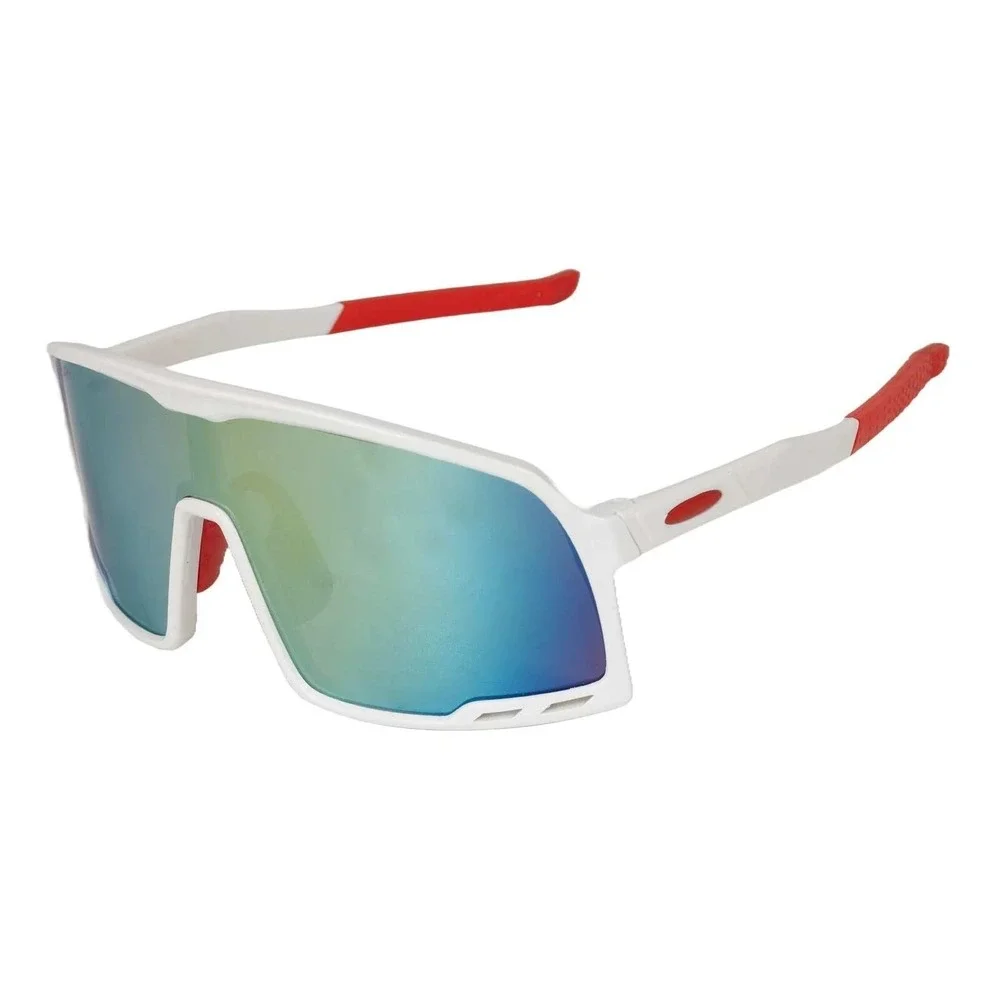 Sport Sunglasses White Frame Blue Mirror Lens Outdoor Worker Driving Wrap Around